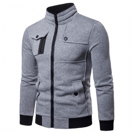 2024 Men's Stand Collar Jacket Multi Pocket Sportsjakke Cardigan
