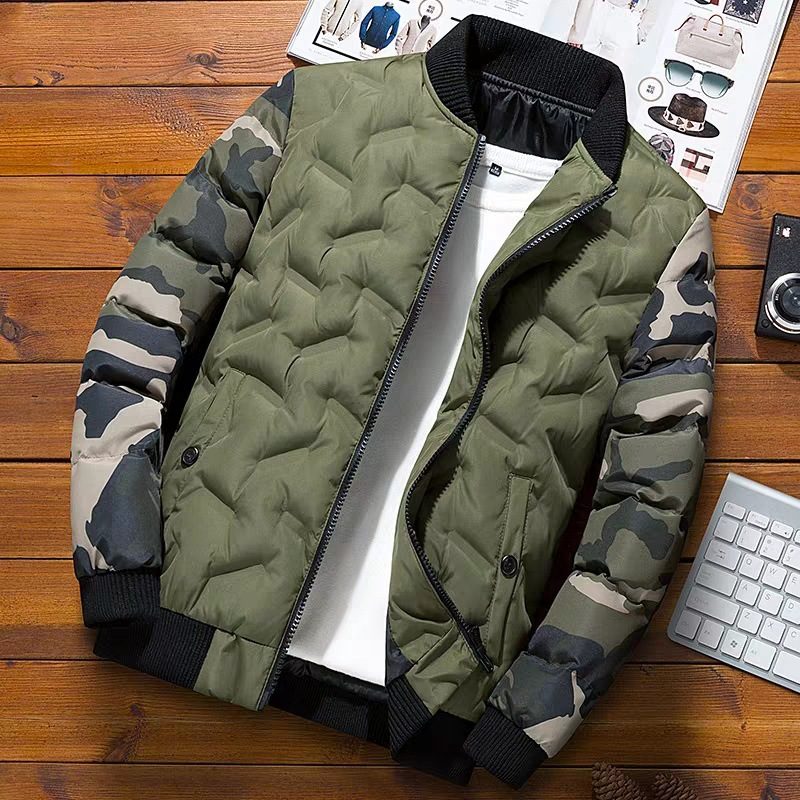 Menns Bomullsjakke Camouflage Baseball Trend Kort Trykt Casual