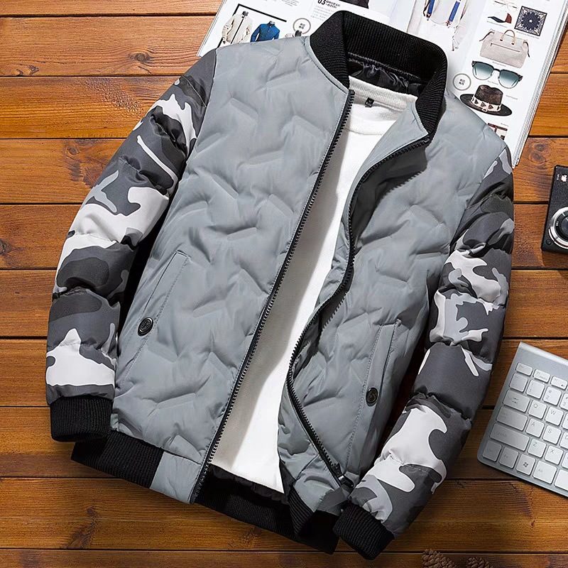 Menns Bomullsjakke Camouflage Baseball Trend Kort Trykt Casual