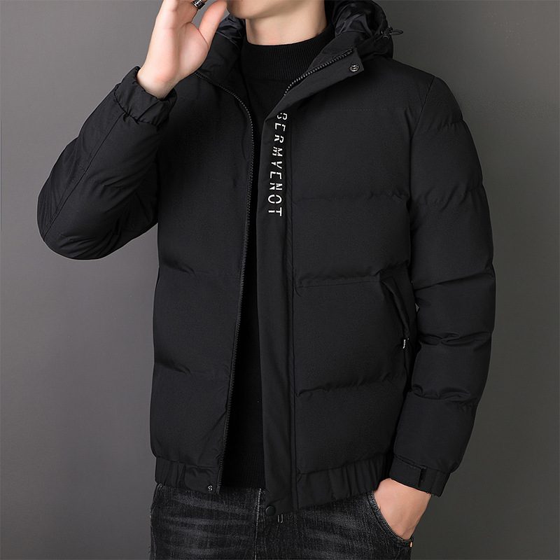Menns Bomullsjakke Trendy Kort Hette Casual