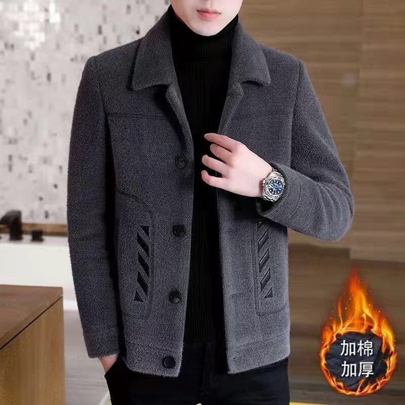 Ullfrakk For Menn Vinter Tykk 2024 Kort Casual Lapel Slim Fit