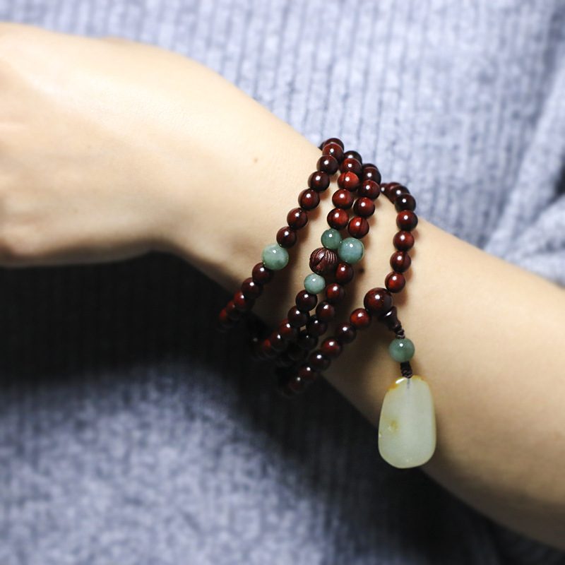 Lobulær Rød Sandeltre 108 6mm Rosenkrans Perler Armbånd Håndsnor Hetian Jade Anheng Smykker Buddha