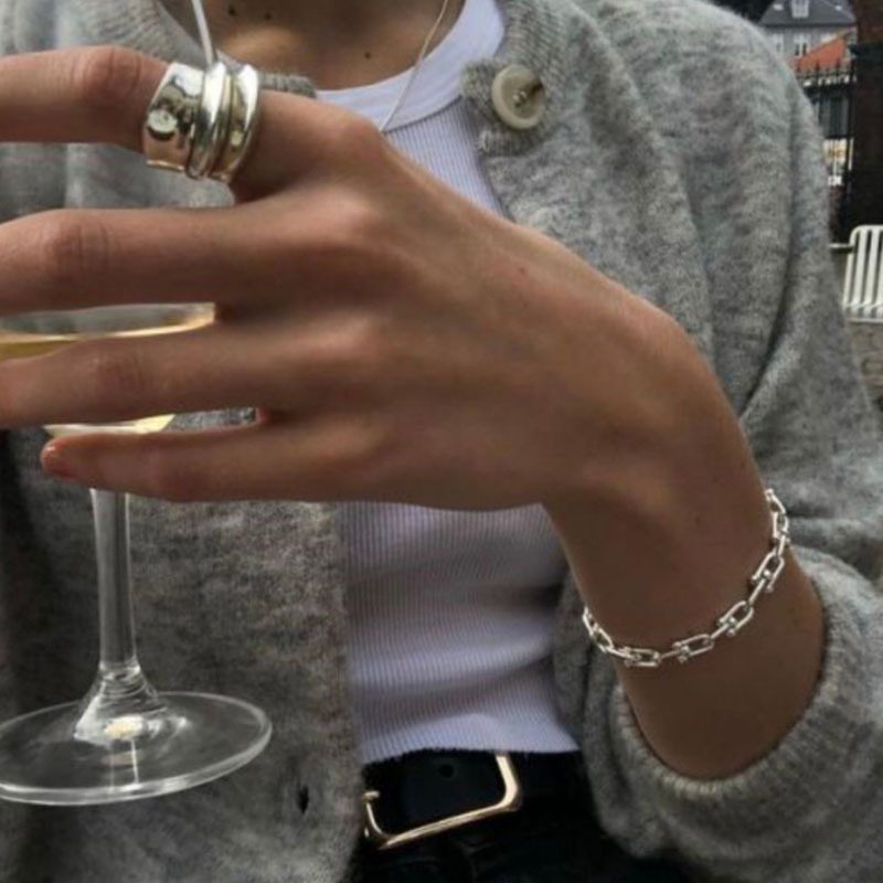 Ny S925 Sølv Mote Retro Tidevann Design Tungindustri U-formet Hestesko Armbånd Kvinne Spenne