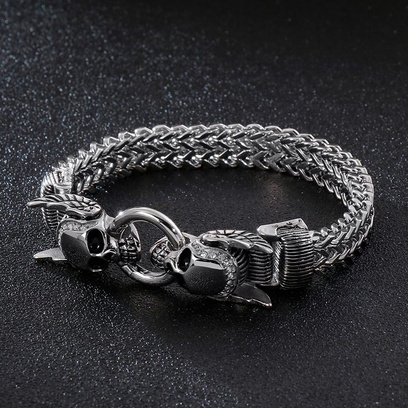 Personlighet Firkantet Fiskeskala Armbånd I Titan Stål Skull Punk Retro Mønster I Rustfritt
