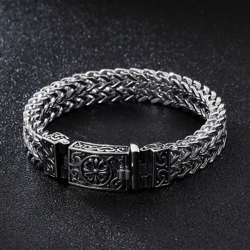 Personlighet Firkantet Fiskeskala Armbånd I Titan Stål Skull Punk Retro Mønster I Rustfritt