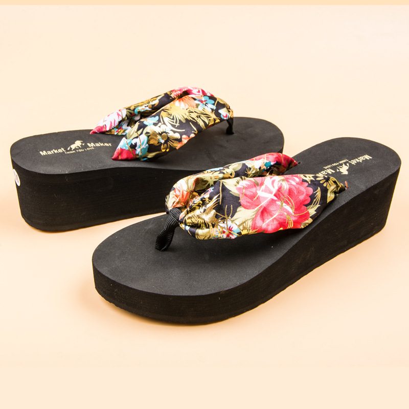 2024 Sommer Bohemian Flip-flops Høyhælte Tøfler For Kvinner Sklisikker Mote Strand Sandaler