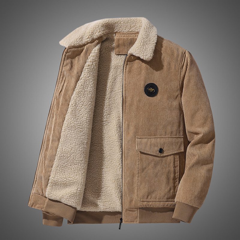 Bomullsjakke Menn Varm Casual Jakke Lapel Glidelås
