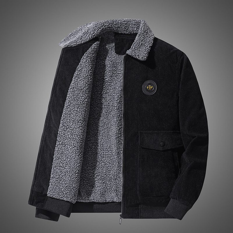 Bomullsjakke Menn Varm Casual Jakke Lapel Glidelås