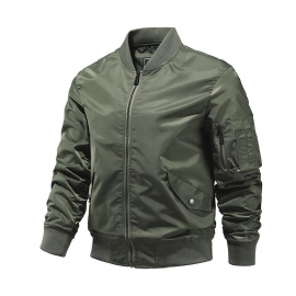 Flyjakke Herre Baseball Uniform Ensfarget Frakkstativ Krage