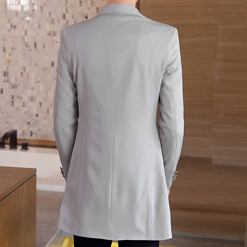 Blazere For Menn Casual Trench Coat Slim Fit Trendy Midt Lengde To Knapper