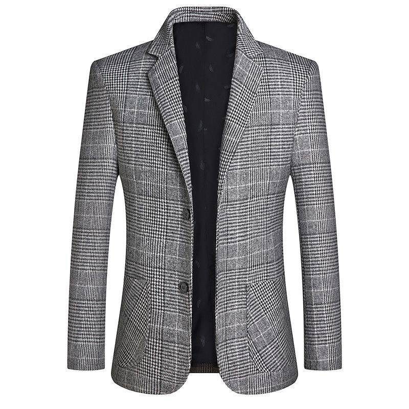 Blazere For Menn Topp Vår Og Høst Pledd Enkelt To Enkeltsnappede Knapper