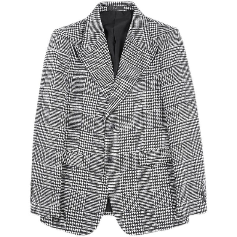 Casual Blazers Houndstooth Single Breasted To Knapper Høst Vinterfrakk