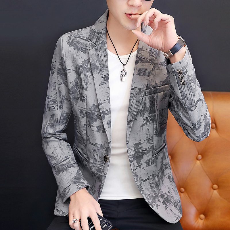 Men's Blazers Trend Printed Single Row One Spenne Khaki