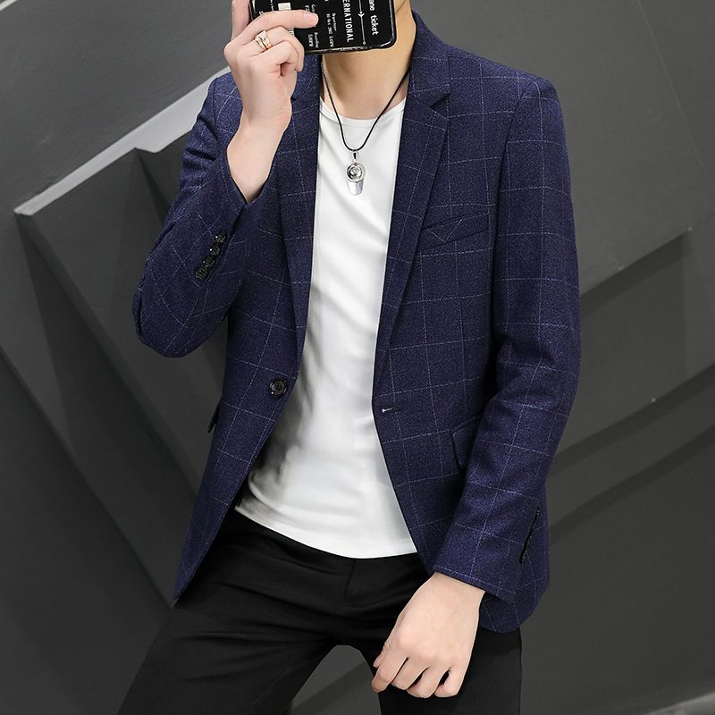 Rutete Menn Trendy Slanke Casual Blazers Enkeltrad Én Knapp