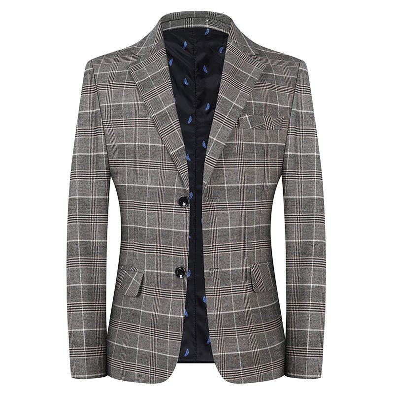 Vår Og Høst Tynne Blazers For Menn Casual Rutete Løs Slim Fit Kjekk Trend