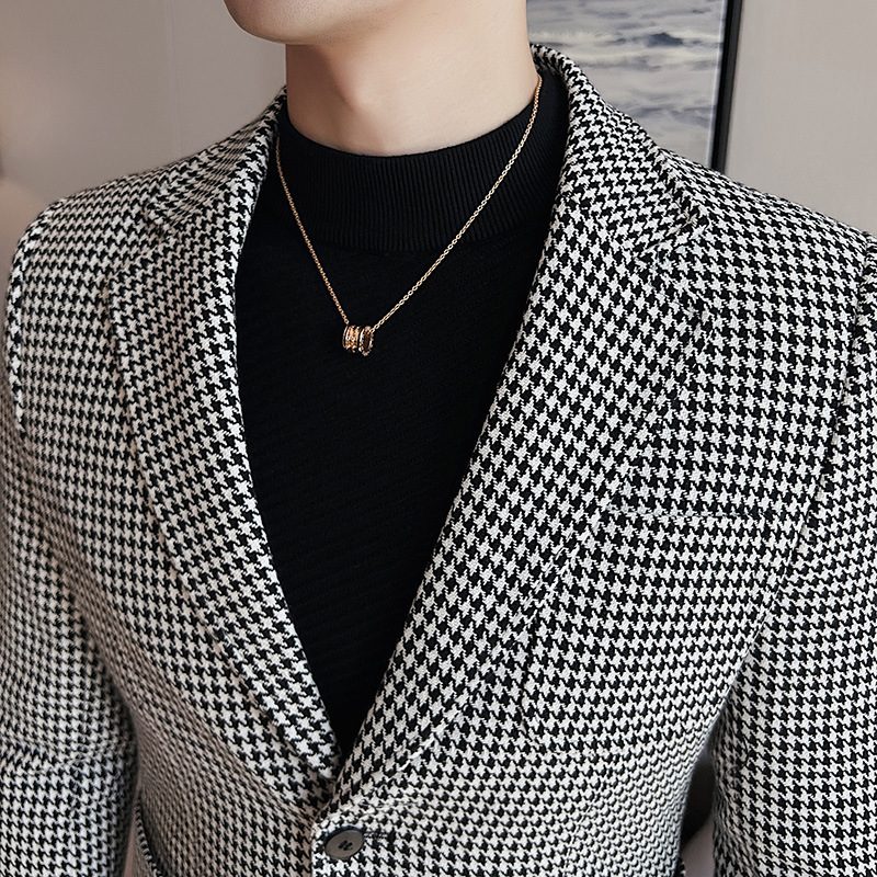 Våren 2024 Blazere Casual Suit Slank Rutete Jakke Houndstooth