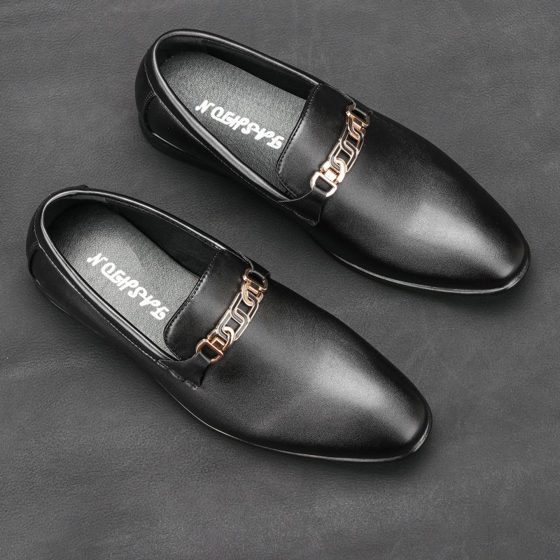 Sommer Nytt Sett Med Føtter Business Herresko Uformell Spiss Tå Formell Kjole Loafers Slip-on Svart Sko Menn