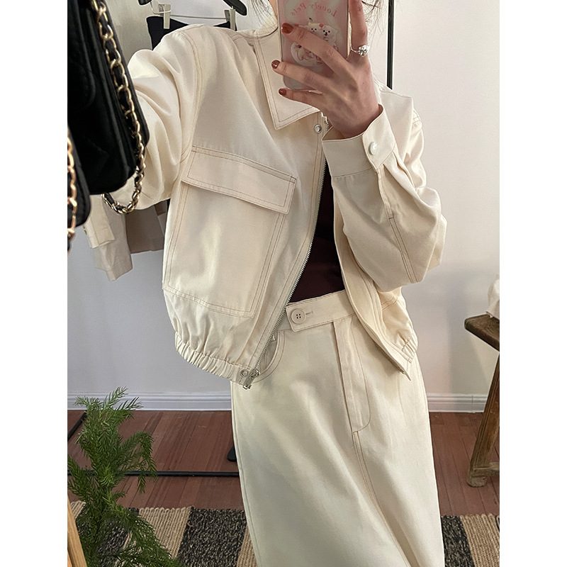 Kvinners Cropped Coat 2024 Ny Jakke