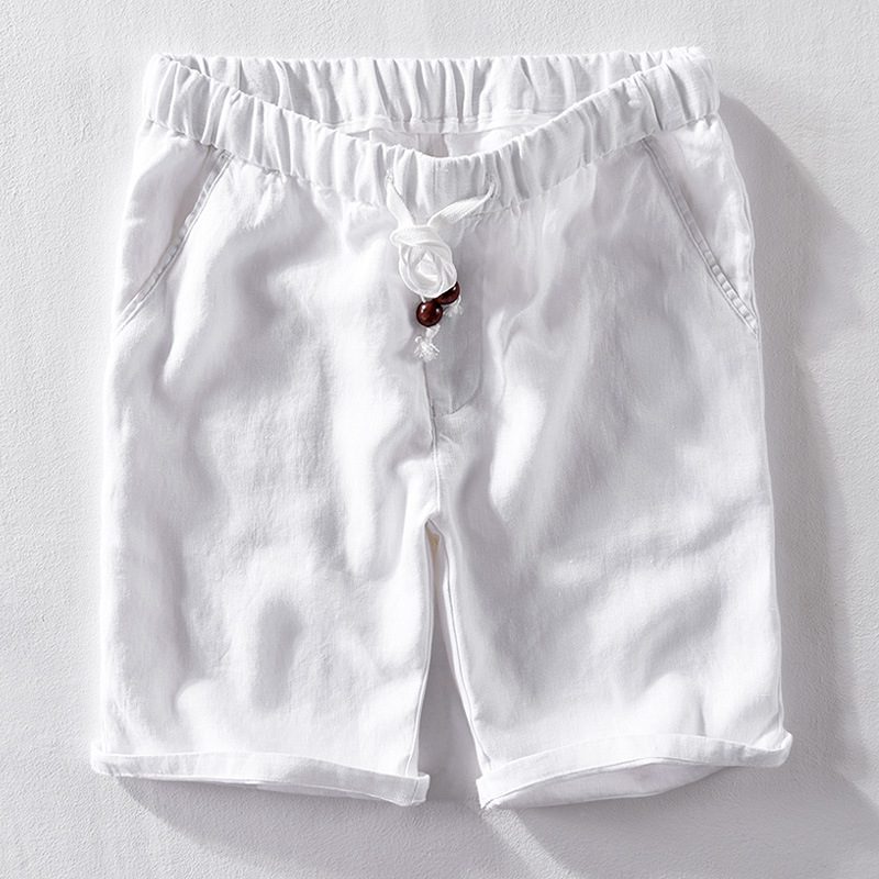 Beach Pure Lin Herreshorts Løs Casual Elastisk Midjebånd Beskåret
