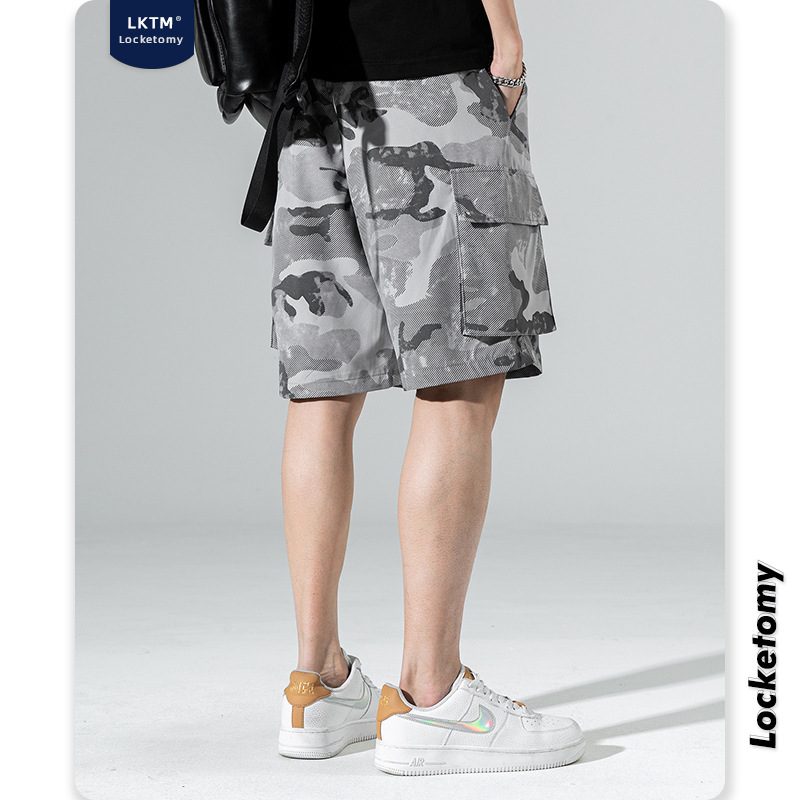 Camouflage Casual Cargo Shorts Menn Løs Straight Beach