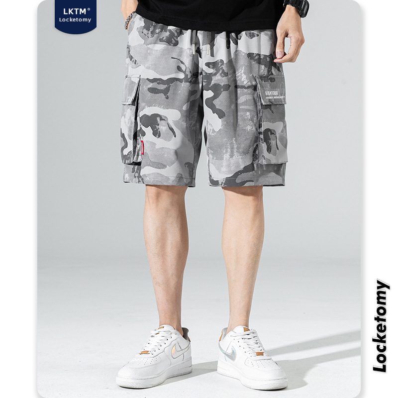 Camouflage Casual Cargo Shorts Menn Løs Straight Beach
