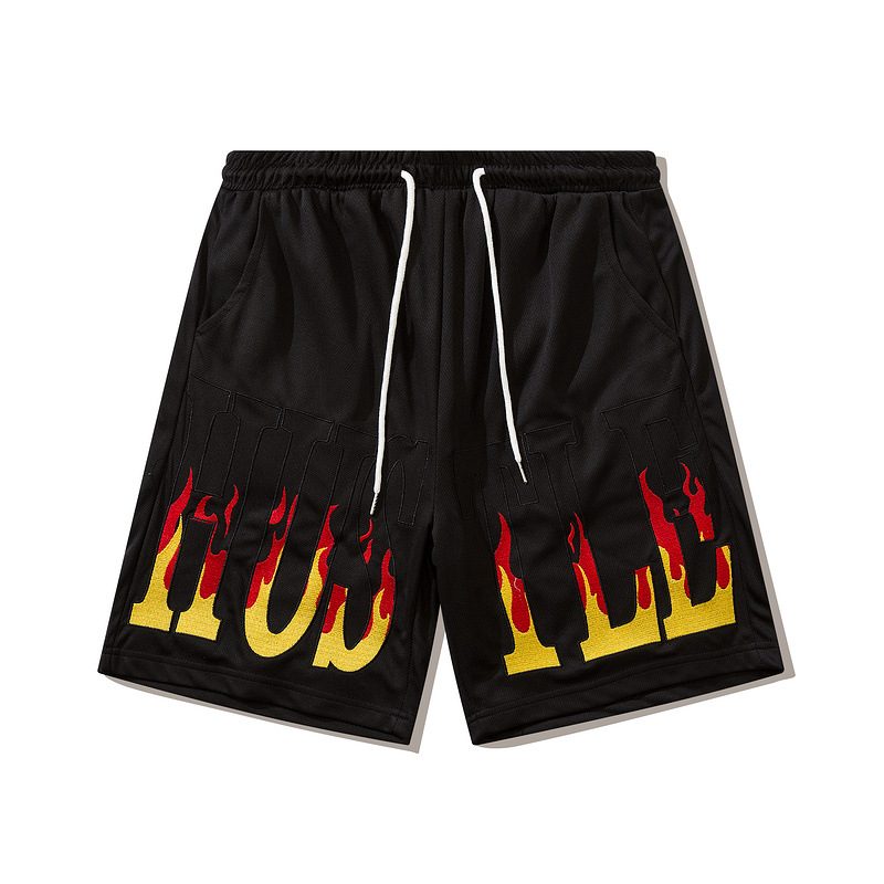 Flamme Bokstaver Broderi Casual Shorts Menn Løs Sport Fem Poeng