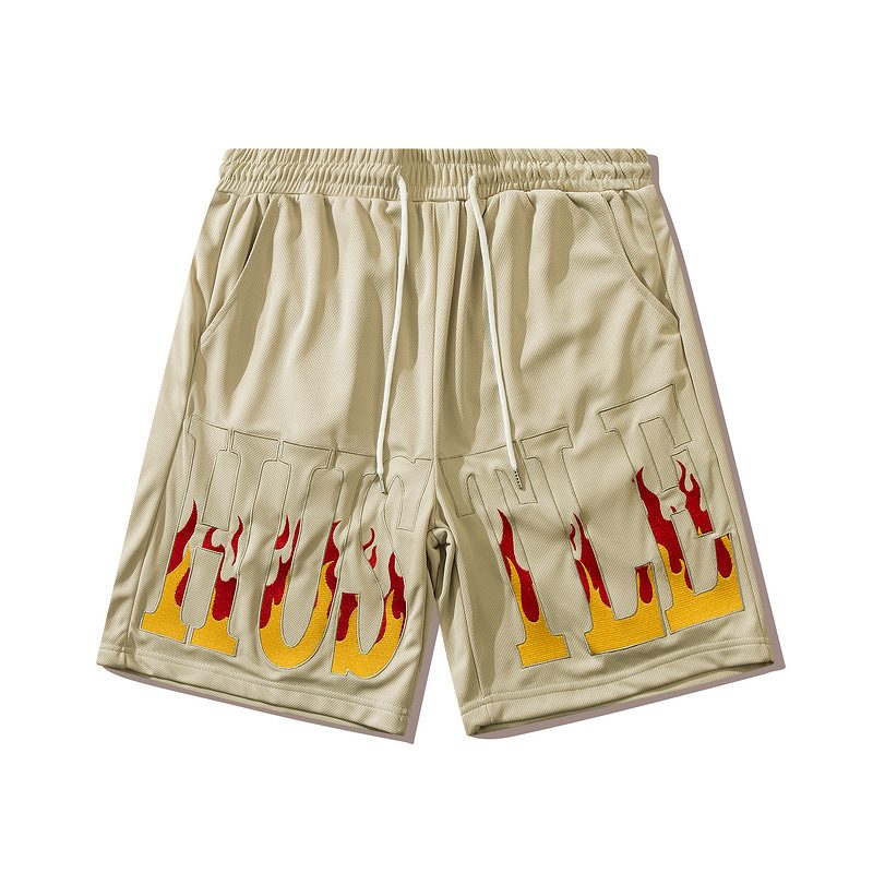 Flamme Bokstaver Broderi Casual Shorts Menn Løs Sport Fem Poeng