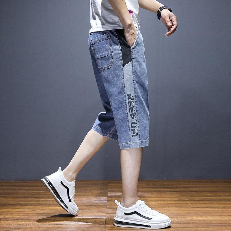 Menns Cropped Denim Shorts Rett Løs Sommer Tynn Casual