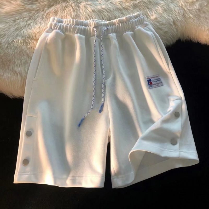 Sommershorts For Menn Ensfarget Fargekontrast Skjøting Løs Rett Drapert Fempunkts Sport