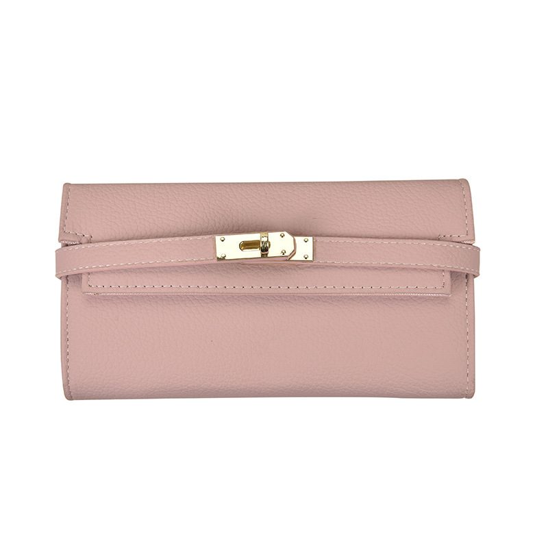 2024 Sommer Ny Mote Litchi Mønster Ensfarget Dame Clutch Bag Fando Kortposisjonslås Lange Penger