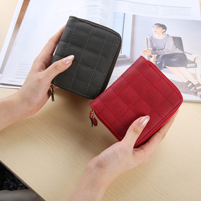 Kort Dame Liten Lommebok Brodert Firkantet Veske Pu Mini Student Clutch Mynt