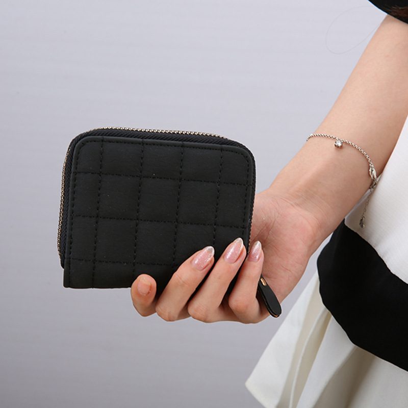 Kort Dame Liten Lommebok Brodert Firkantet Veske Pu Mini Student Clutch Mynt