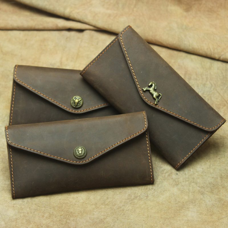 Ny Crazy Horse Skinn Konvoluttlommebok For Menn Og Kvinner Kuskinn Telefonveske Lang Retro Flip Lommebok Clutch