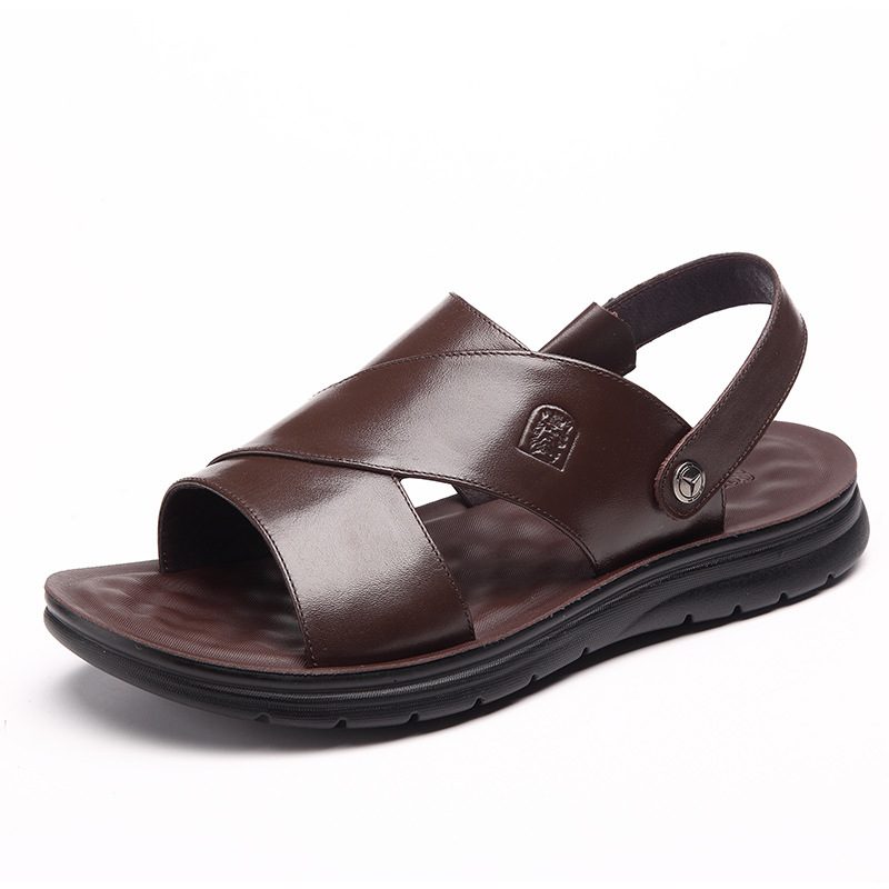 Hul Myk Såle Strandsandaler Herresandaler Stor Størrelse Pappa Skinn Sommersandaler Tøfler Sko Herre Kuskinn
