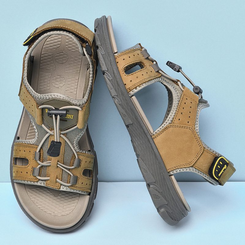 Sandaler Menn 2024 Sommer Utendørs Casual Tøfler Herre Strandsko Skinntøfler Stor Størrelse Herresko Trend
