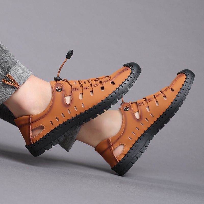 Store Størrelse 48 Sandaler Menn Sommer Baotou Hule Sko Ungdom Utendørs Fritidssko Myk Bunn Kuskinn 47 Yards