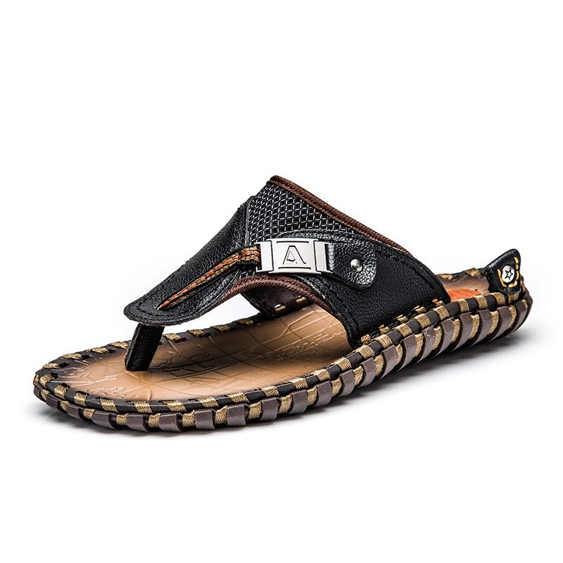 Komfortable Kuskinnsandaler Tøfler Sko Sommer Strandtøfler Herre Store Flip-flops Sko 38-48 Yards