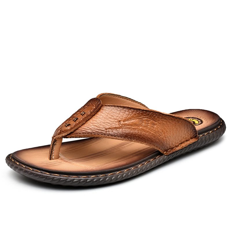 Sommerflip Flops I Skinn Herretøfler Skinnsandaler Sklisikre Pustende Herresko Uformelle Strandsko