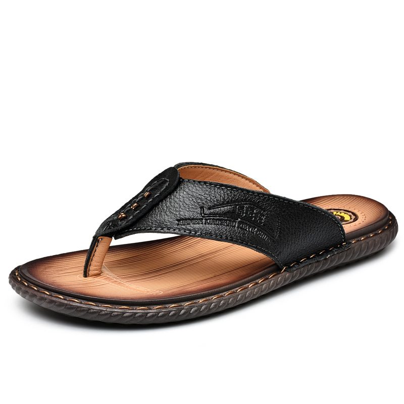 Sommerflip Flops I Skinn Herretøfler Skinnsandaler Sklisikre Pustende Herresko Uformelle Strandsko