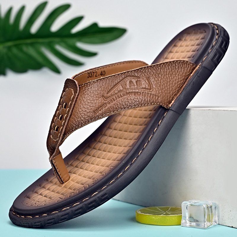 Sommerflip Flops I Skinn Herretøfler Skinnsandaler Sklisikre Pustende Herresko Uformelle Strandsko