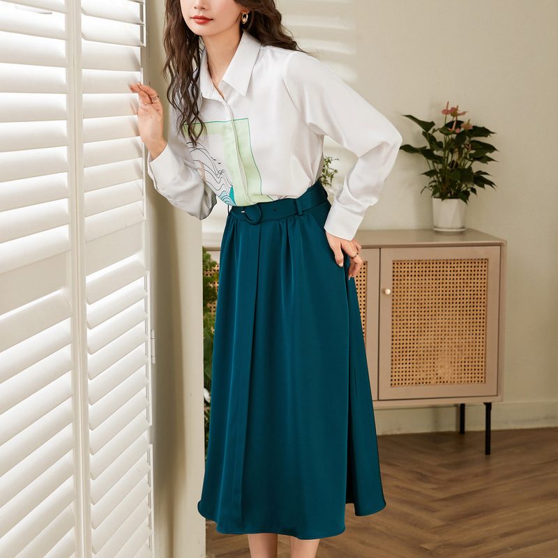 Dame Lapel Shirt Ensfarget Temperament Langermet Topp