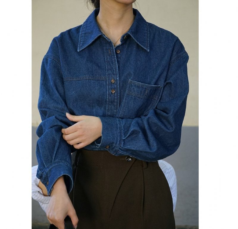 Dameskjorte Art Retro Langermet Klassisk Denim