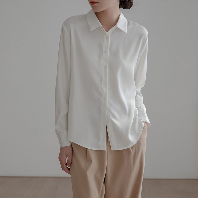 Dameskjorter Med Lange Ermer Satin High End Fashion Temperament Topper