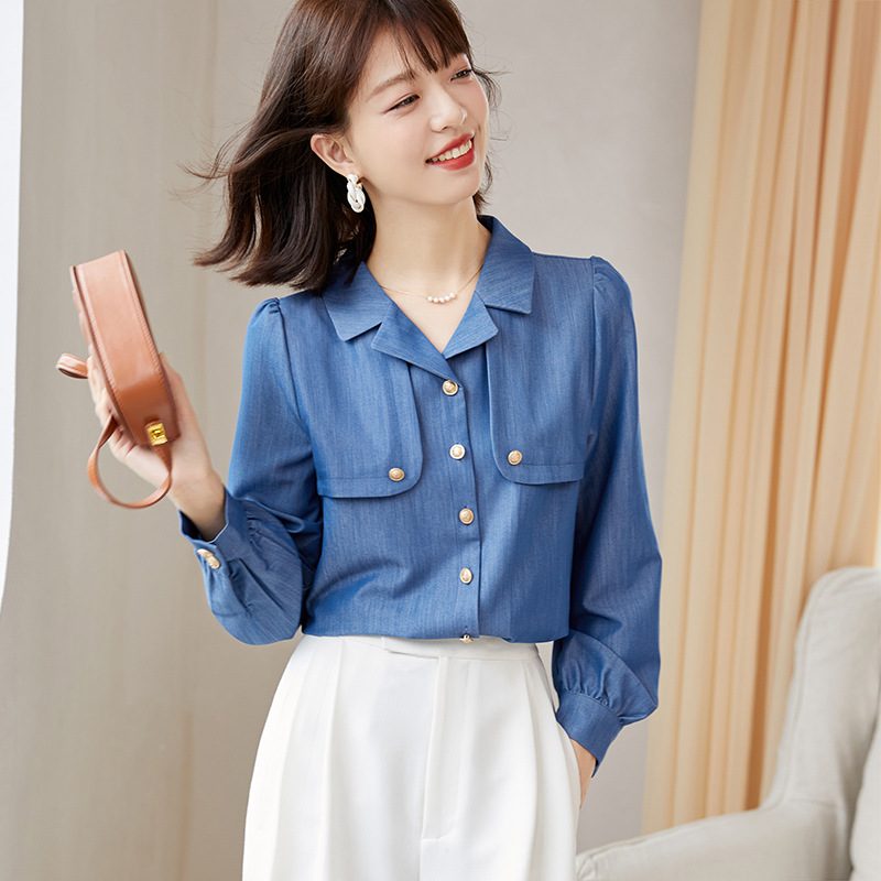 Dameskjorter Vintage Denim Lange Ermer Chic Topper
