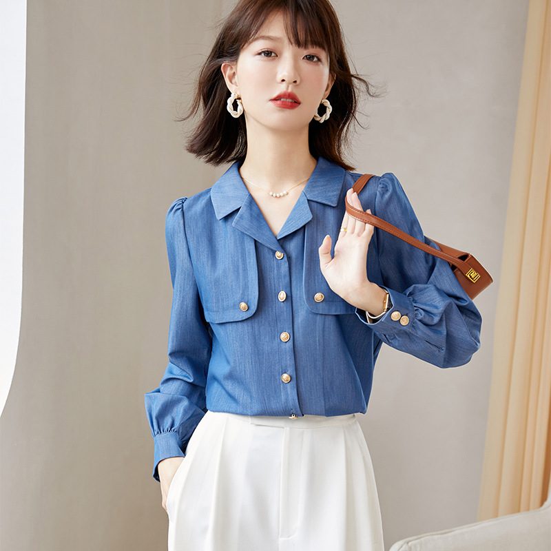 Dameskjorter Vintage Denim Lange Ermer Chic Topper