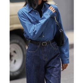 Denim Skjorte Dame Topp Vintage