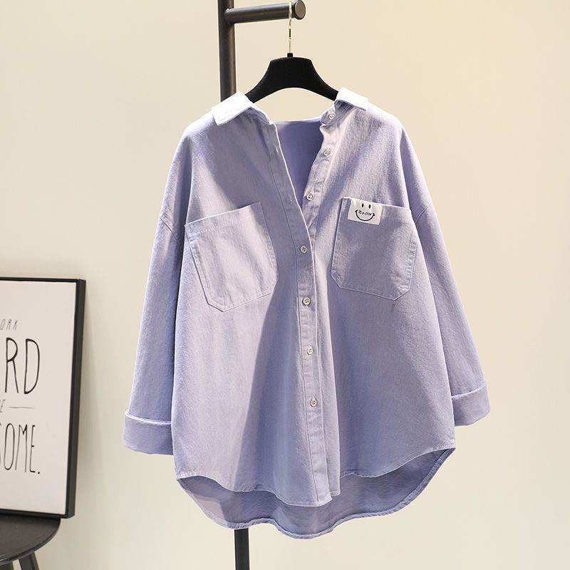 Komfort Dameskjorte Langermet Vintage Løs Casual