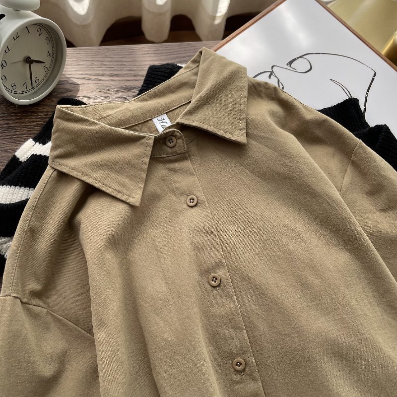 Skjorte Med Tykk Seksjon Damejakke Løs Casual Cardigan
