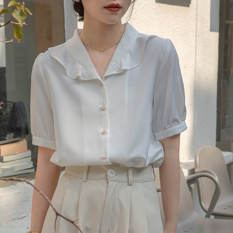 Temperament White Shirt Lady Fashion Chic High Sense Topp