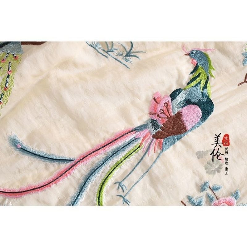 Vintage Dameskjorte Brodert Løs Topp Dame